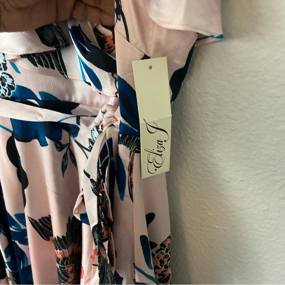 Eliza J Floral Flutter High Low Faux Wrap Dress Floral Exotic Birds Feminine 8 - Picture 8 of 15